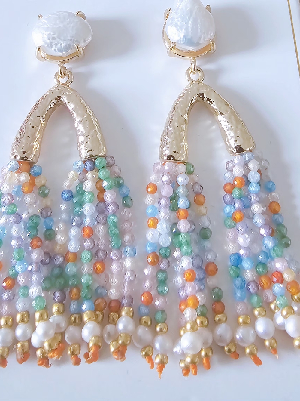 Gemelli Multicolor Beaded Tassel Earrings with Freshwater Pearl Stud Detail